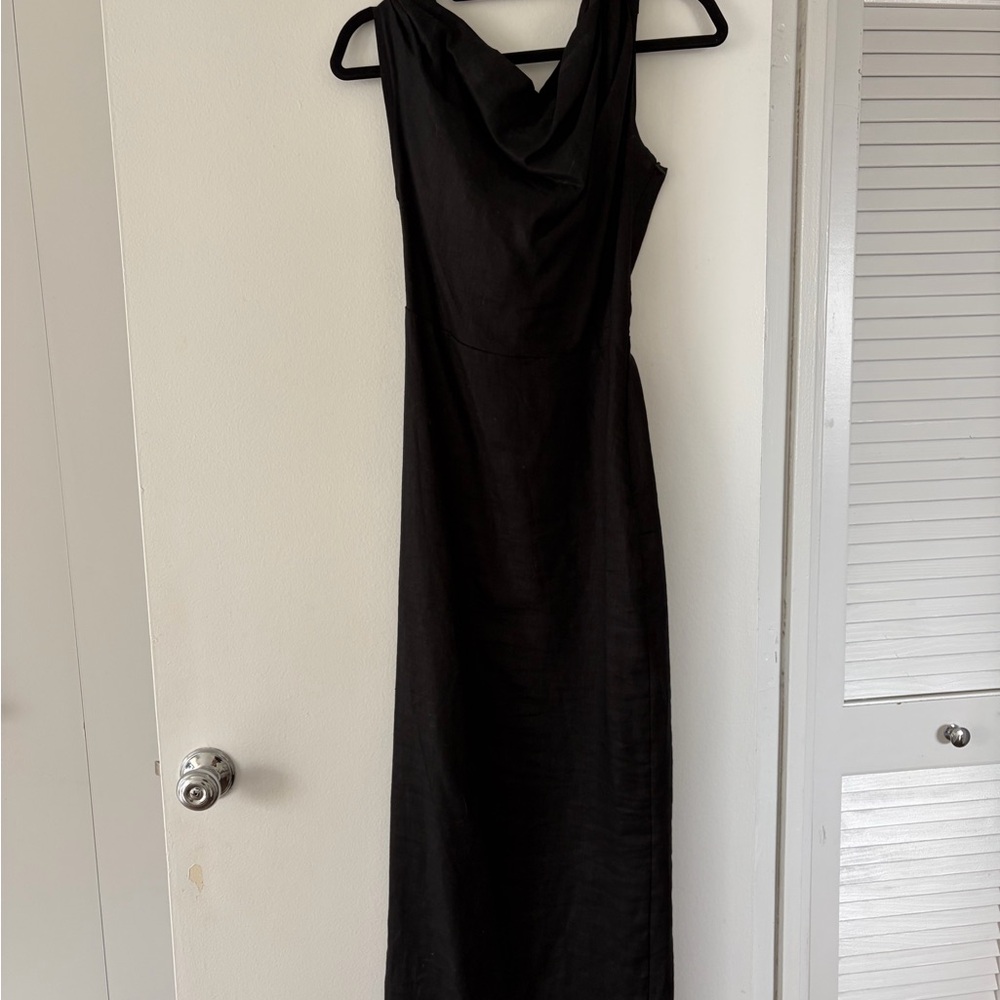 DISSH CASS BLACK LINEN ASYM MIDI DRESS - Picture 4 of 7